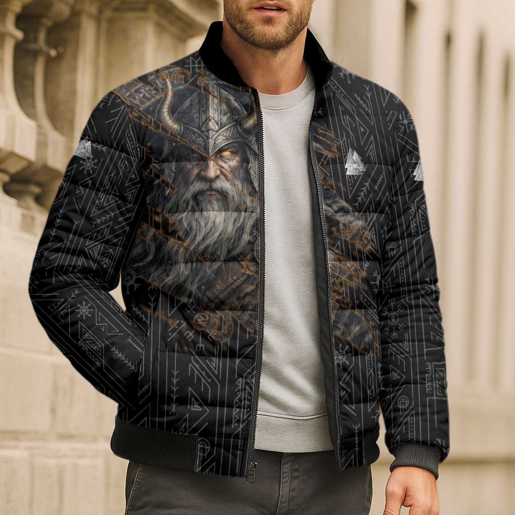 Vikings Odin Bomber Puffer Jacket with Viking Runes and Ravens Norse Mythology - Wonder Print Shop