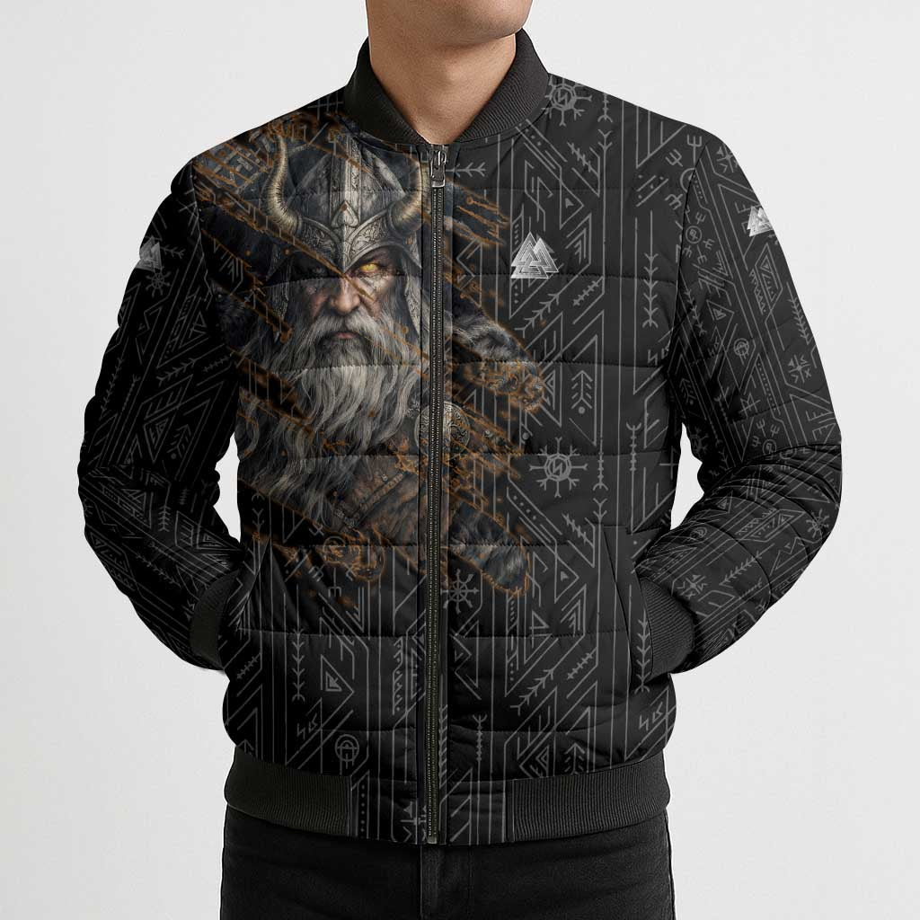 Vikings Odin Bomber Puffer Jacket with Viking Runes and Ravens Norse Mythology - Wonder Print Shop