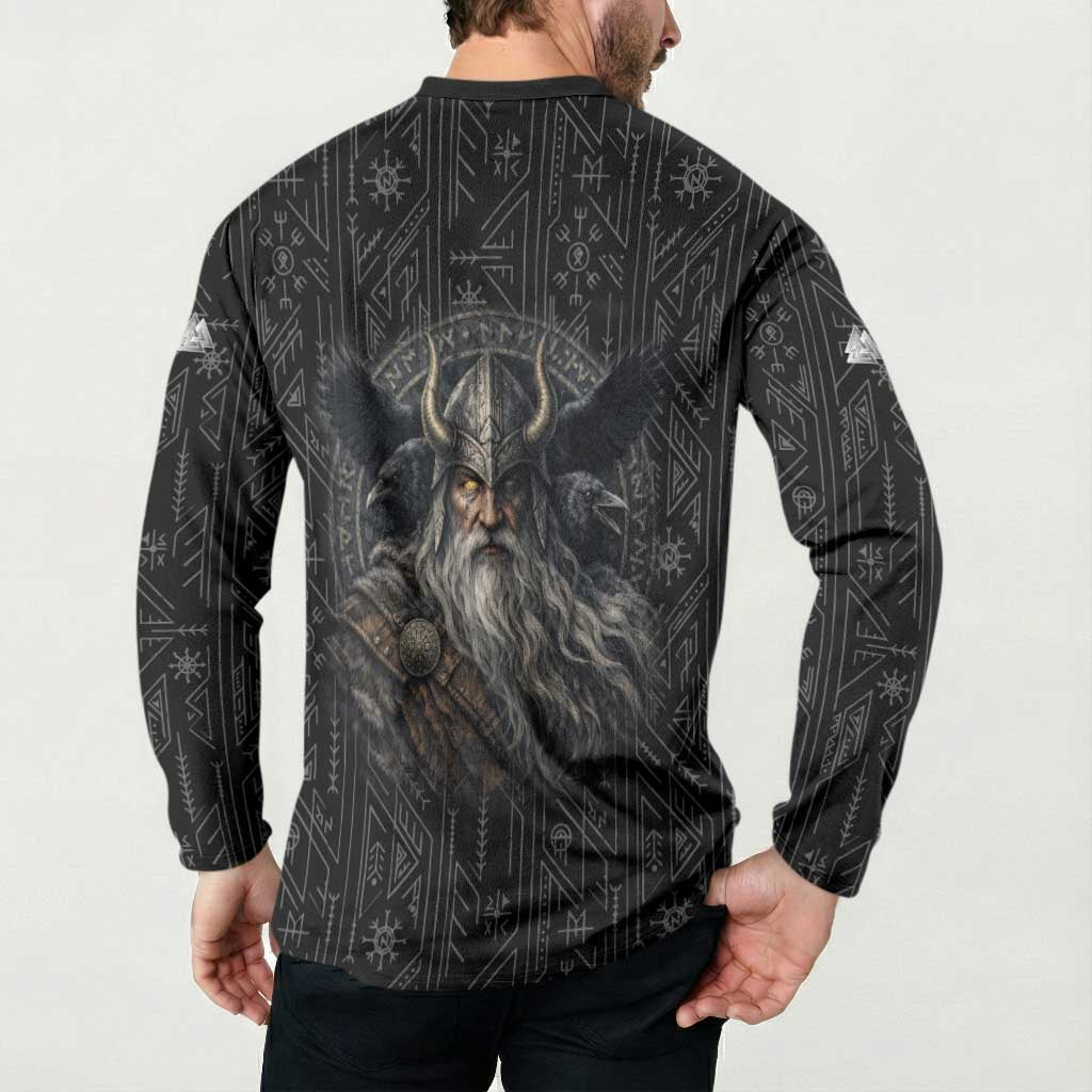 Vikings Odin Button Sweatshirt with Viking Runes and Ravens Norse Mythology - Wonder Print Shop