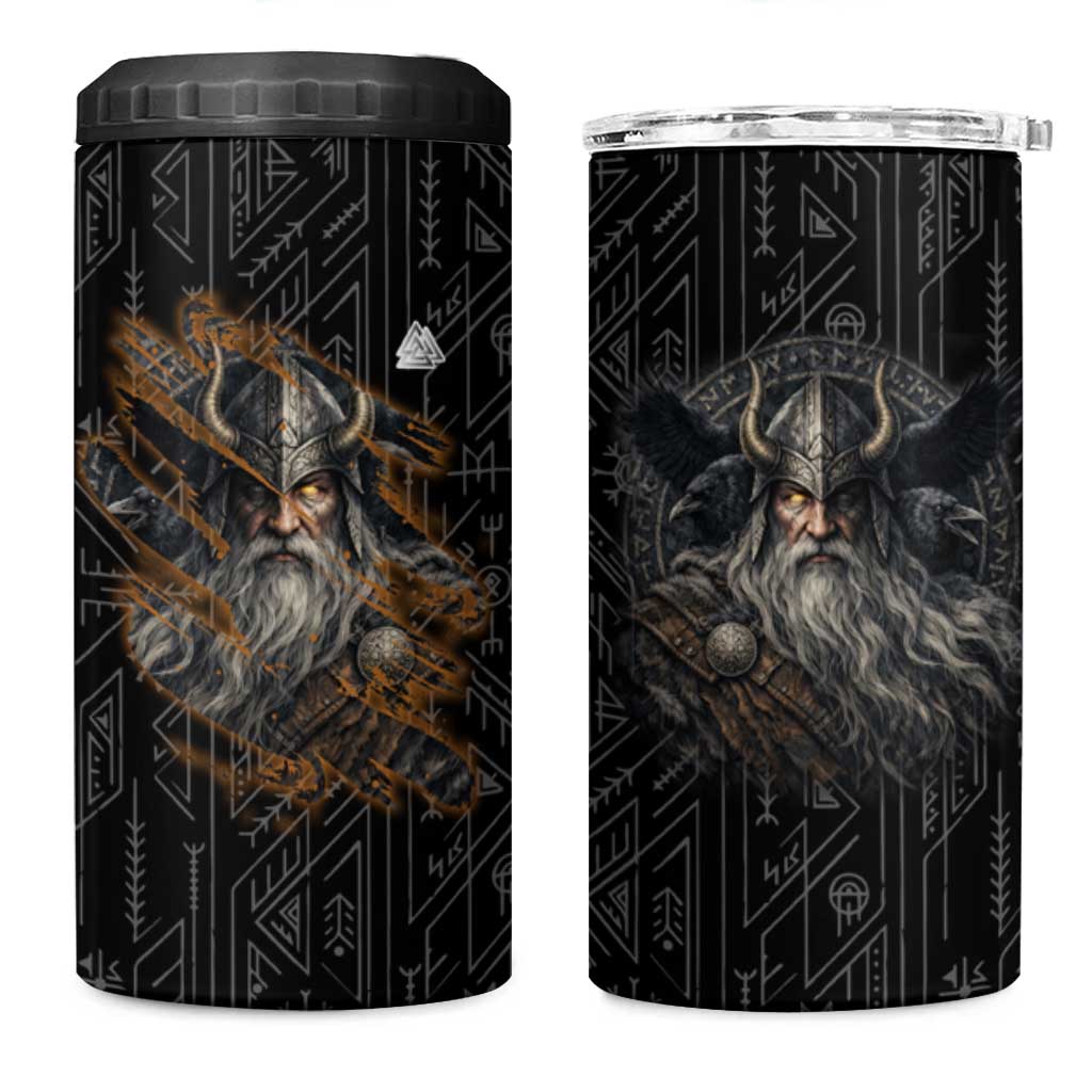 Vikings Odin 4 in 1 Can Cooler Tumbler with Viking Runes and Ravens Norse Mythology - Wonder Print Shop