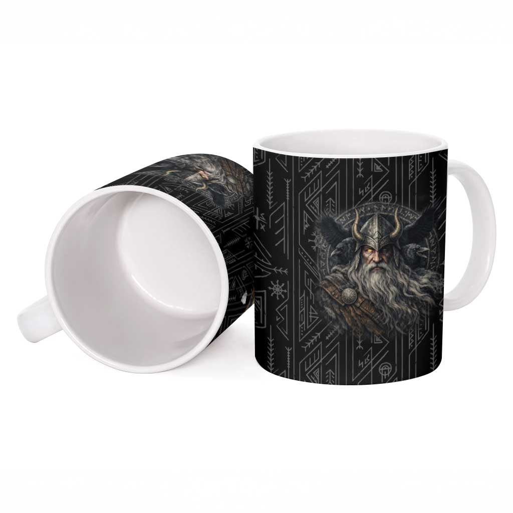 Vikings Odin Ceramic Mug with Viking Runes and Ravens Norse Mythology - Wonder Print Shop