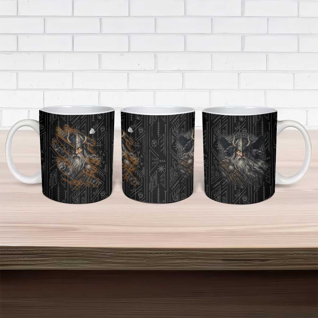 Vikings Odin Ceramic Mug with Viking Runes and Ravens Norse Mythology - Wonder Print Shop