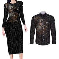 Vikings Odin Couples Matching Long Sleeve Bodycon Dress and Long Sleeve Button Shirt with Viking Runes and Ravens Norse Mythology - Wonder Print Shop