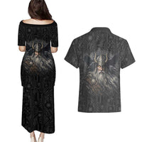 Vikings Odin Couples Matching Puletasi and Hawaiian Shirt with Viking Runes and Ravens Norse Mythology - Wonder Print Shop