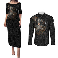 Vikings Odin Couples Matching Puletasi and Long Sleeve Button Shirt with Viking Runes and Ravens Norse Mythology - Wonder Print Shop