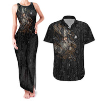 Vikings Odin Couples Matching Tank Maxi Dress and Hawaiian Shirt with Viking Runes and Ravens Norse Mythology - Wonder Print Shop