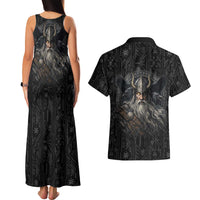 Vikings Odin Couples Matching Tank Maxi Dress and Hawaiian Shirt with Viking Runes and Ravens Norse Mythology - Wonder Print Shop