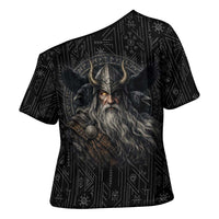Vikings Odin Cross Shoulder Shirt with Viking Runes and Ravens Norse Mythology - Wonder Print Shop