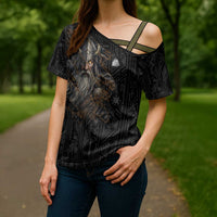 Vikings Odin Cross Shoulder Shirt with Viking Runes and Ravens Norse Mythology - Wonder Print Shop