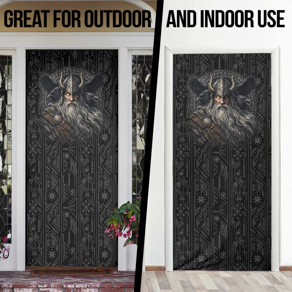 Vikings Odin Door Cover with Viking Runes and Ravens Norse Mythology - Wonder Print Shop