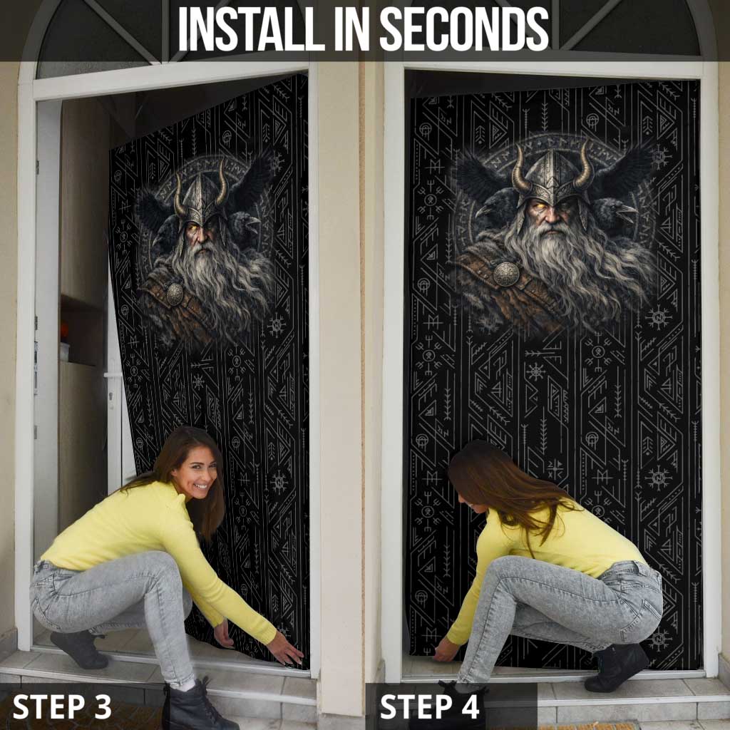 Vikings Odin Door Cover with Viking Runes and Ravens Norse Mythology - Wonder Print Shop