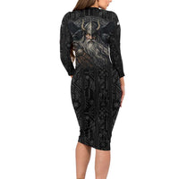 Vikings Odin Family Matching Long Sleeve Bodycon Dress and Hawaiian Shirt with Viking Runes and Ravens Norse Mythology - Wonder Print Shop