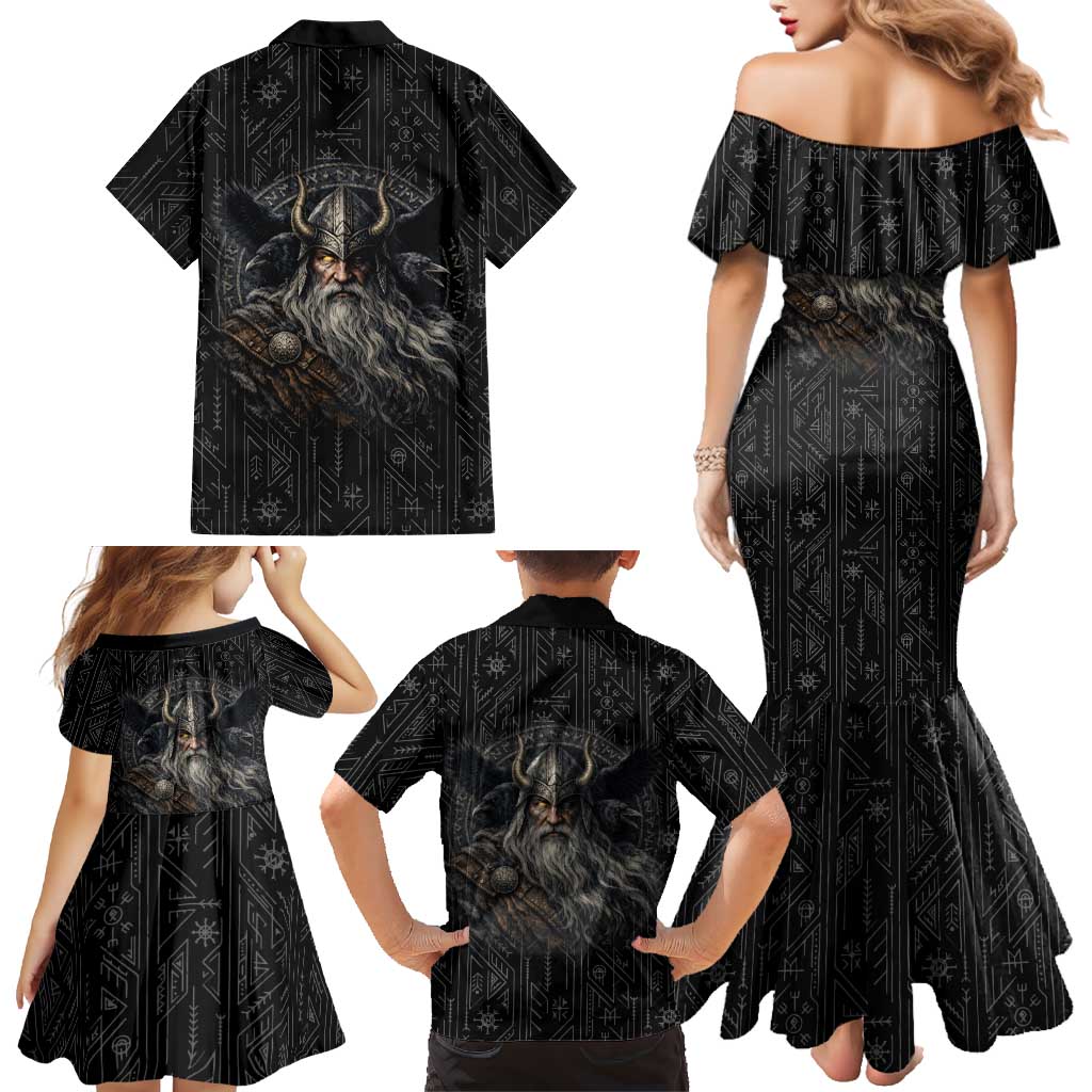 Vikings Odin Family Matching Mermaid Dress and Hawaiian Shirt with Viking Runes and Ravens Norse Mythology - Wonder Print Shop