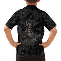 Vikings Odin Family Matching Off Shoulder Maxi Dress and Hawaiian Shirt with Viking Runes and Ravens Norse Mythology - Wonder Print Shop