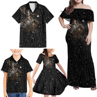 Vikings Odin Family Matching Off Shoulder Maxi Dress and Hawaiian Shirt with Viking Runes and Ravens Norse Mythology - Wonder Print Shop