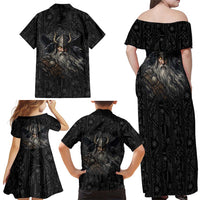 Vikings Odin Family Matching Off Shoulder Maxi Dress and Hawaiian Shirt with Viking Runes and Ravens Norse Mythology - Wonder Print Shop