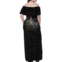 Vikings Odin Family Matching Off Shoulder Maxi Dress and Hawaiian Shirt with Viking Runes and Ravens Norse Mythology - Wonder Print Shop