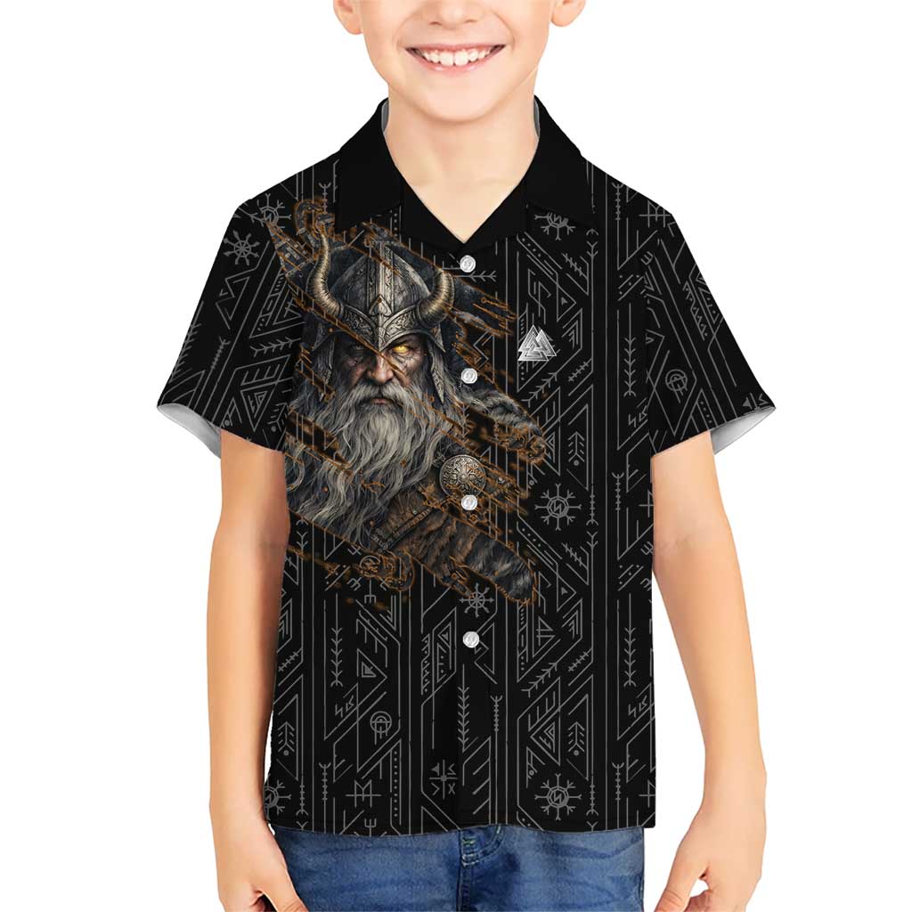 Vikings Odin Family Matching Off Shoulder Maxi Dress and Hawaiian Shirt with Viking Runes and Ravens Norse Mythology - Wonder Print Shop