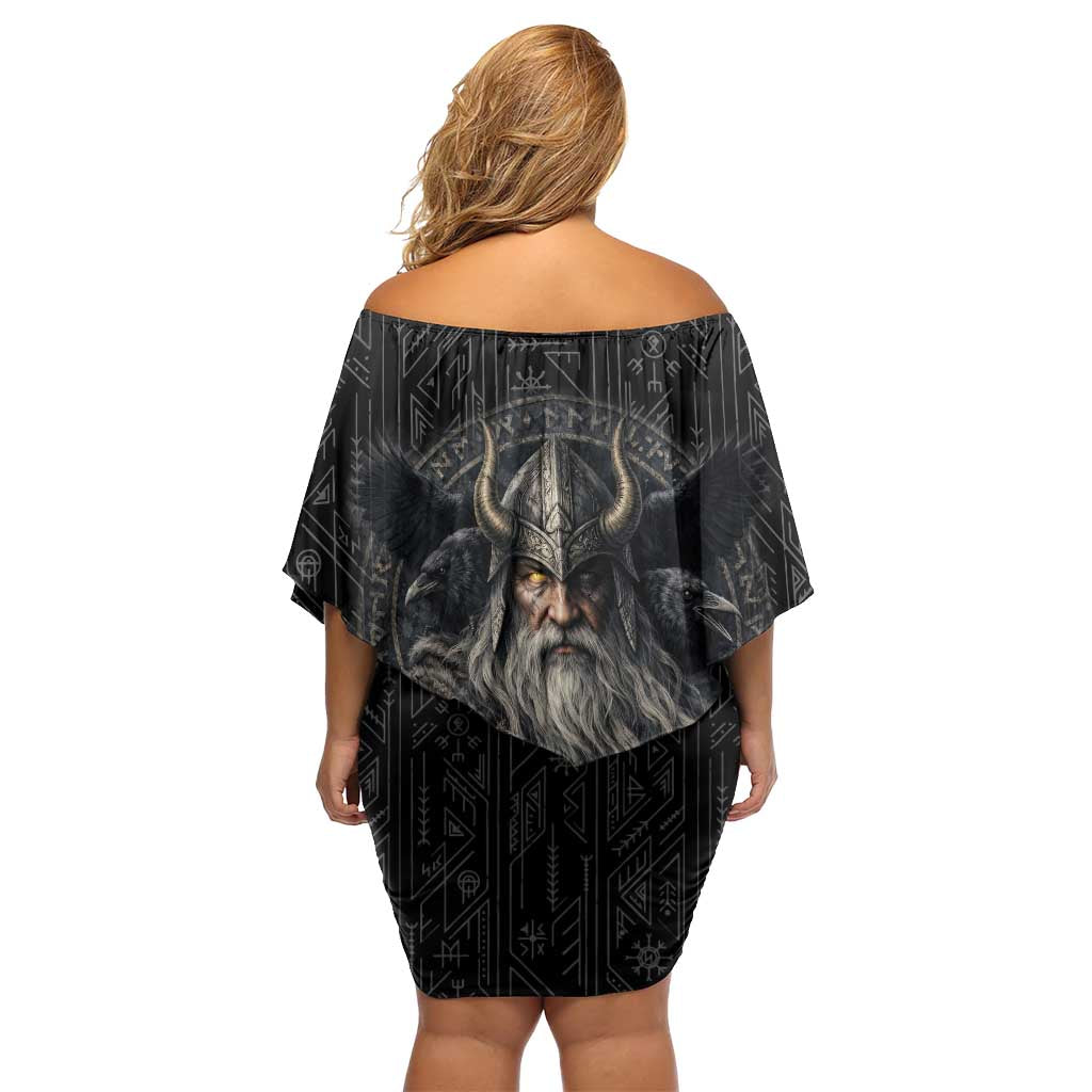 Vikings Odin Family Matching Off Shoulder Short Dress and Hawaiian Shirt with Viking Runes and Ravens Norse Mythology - Wonder Print Shop