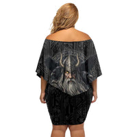 Vikings Odin Family Matching Off Shoulder Short Dress and Hawaiian Shirt with Viking Runes and Ravens Norse Mythology - Wonder Print Shop