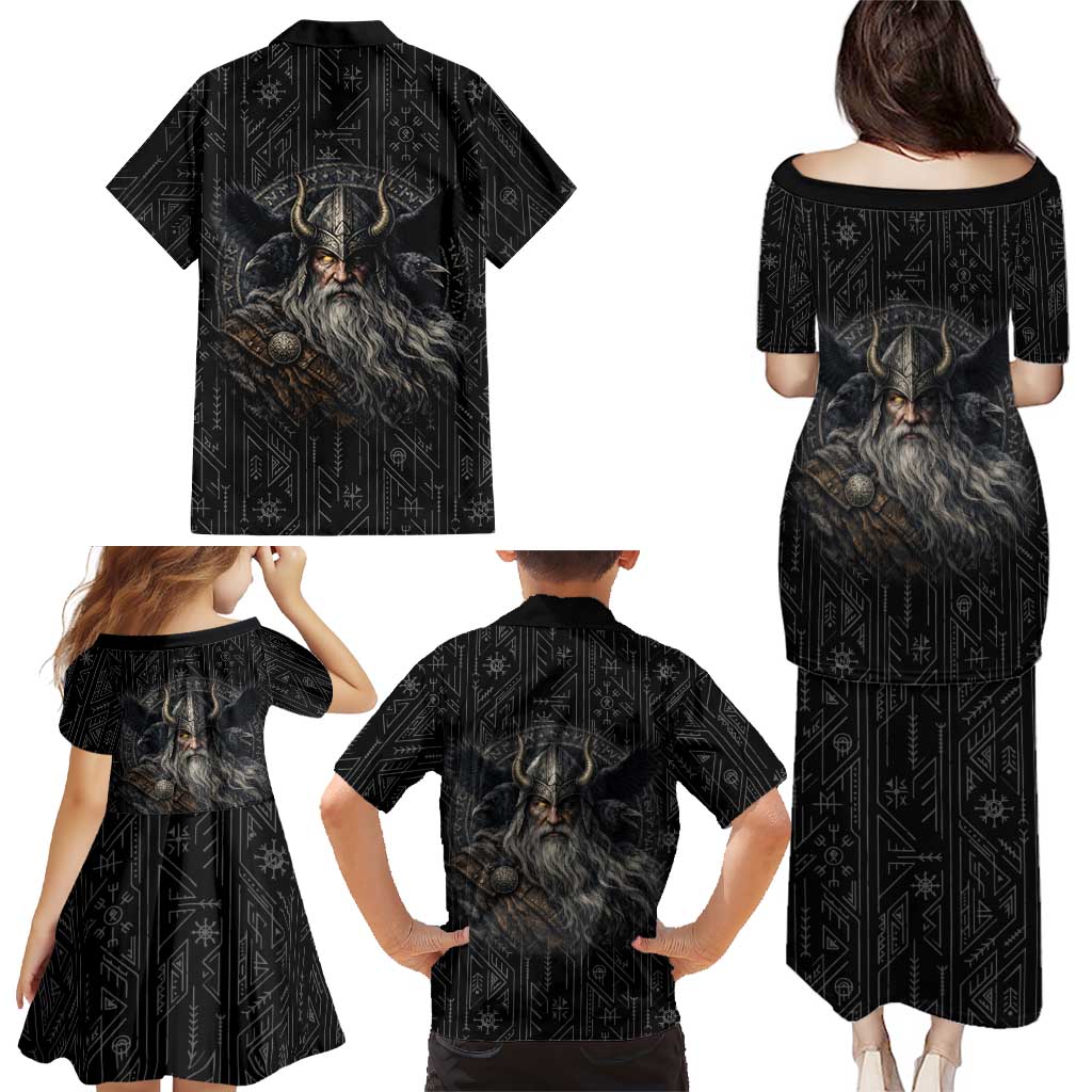 Vikings Odin Family Matching Puletasi and Hawaiian Shirt with Viking Runes and Ravens Norse Mythology - Wonder Print Shop