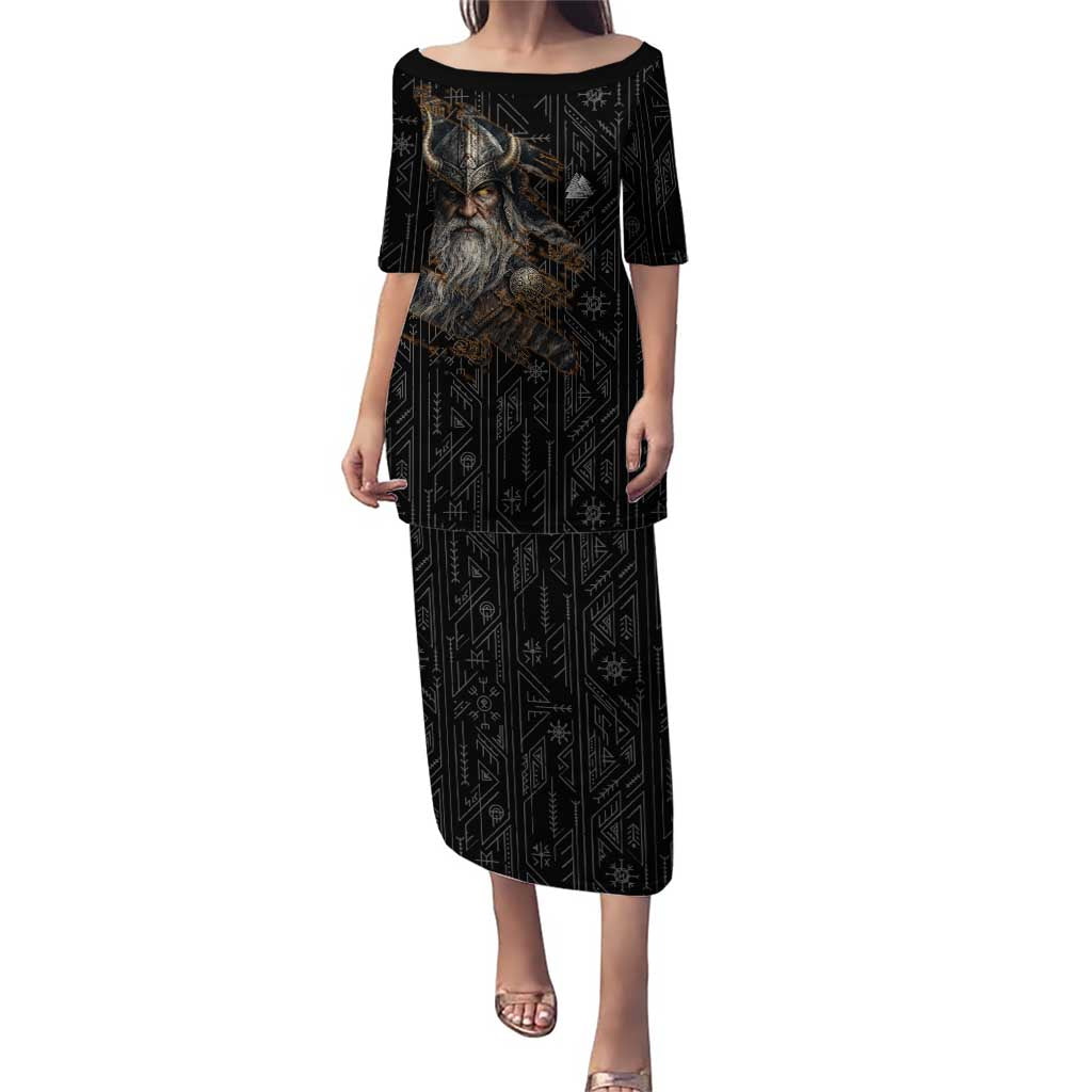 Vikings Odin Family Matching Puletasi and Hawaiian Shirt with Viking Runes and Ravens Norse Mythology - Wonder Print Shop