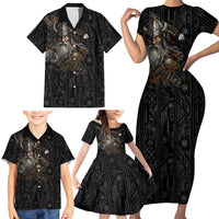 Vikings Odin Family Matching Short Sleeve Bodycon Dress and Hawaiian Shirt with Viking Runes and Ravens Norse Mythology - Wonder Print Shop