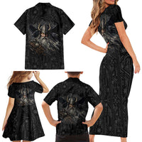 Vikings Odin Family Matching Short Sleeve Bodycon Dress and Hawaiian Shirt with Viking Runes and Ravens Norse Mythology - Wonder Print Shop