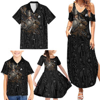 Vikings Odin Family Matching Summer Maxi Dress and Hawaiian Shirt with Viking Runes and Ravens Norse Mythology - Wonder Print Shop
