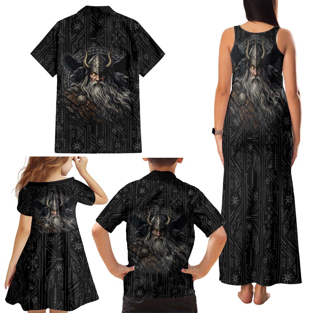 Vikings Odin Family Matching Tank Maxi Dress and Hawaiian Shirt with Viking Runes and Ravens Norse Mythology - Wonder Print Shop