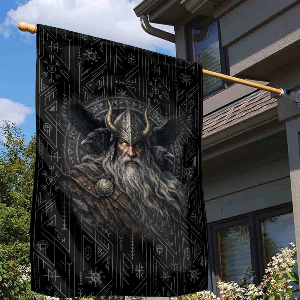 Vikings Odin Garden Flag with Viking Runes and Ravens Norse Mythology - Wonder Print Shop