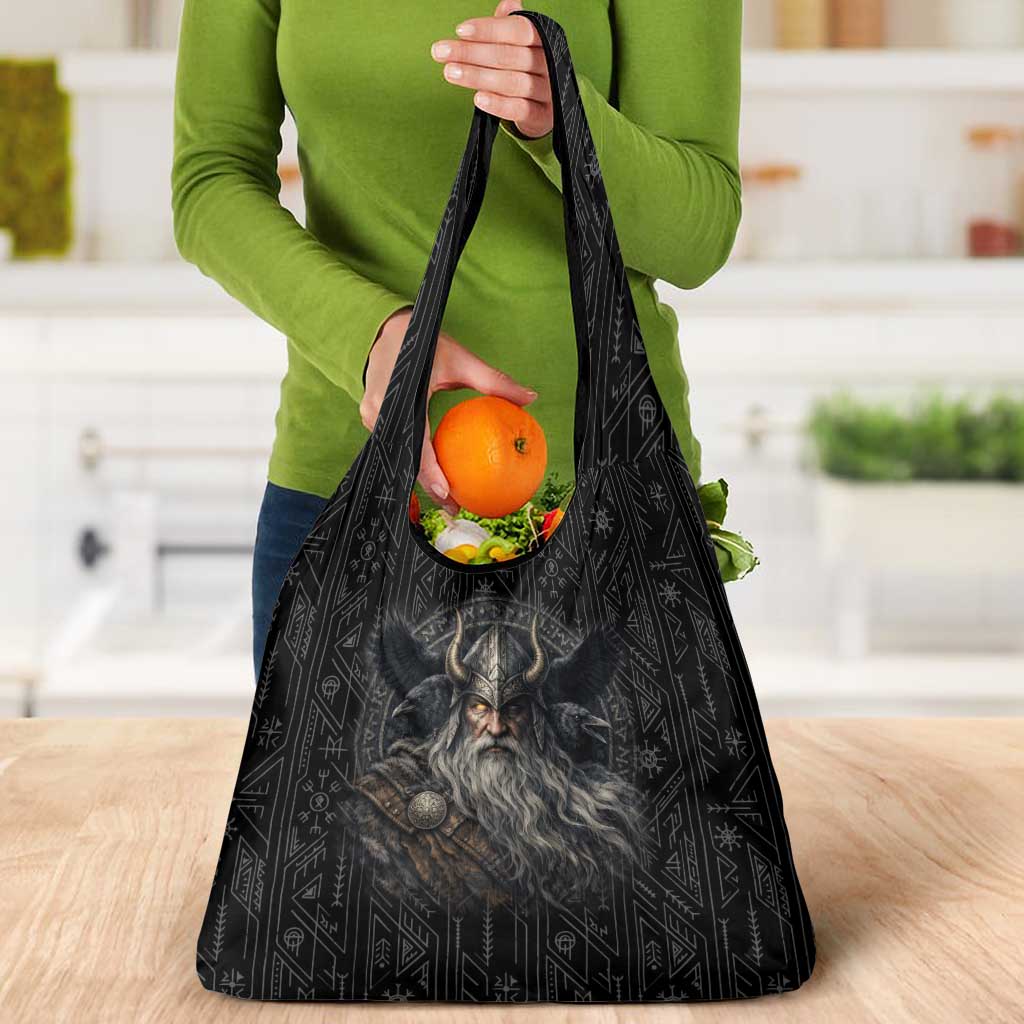 Vikings Odin Grocery Bag with Viking Runes and Ravens Norse Mythology - Wonder Print Shop