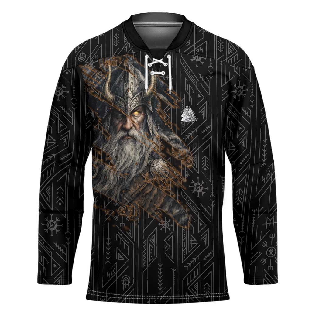 Vikings Odin Hockey Jersey with Viking Runes and Ravens Norse Mythology - Wonder Print Shop