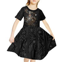 Vikings Odin Kid Short Sleeve Dress with Viking Runes and Ravens Norse Mythology - Wonder Print Shop