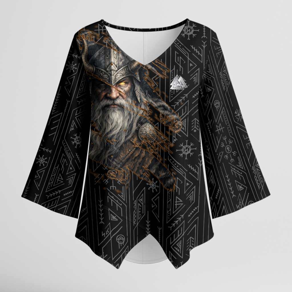 Vikings Odin Kimono Sleeve Blouse with Viking Runes and Ravens Norse Mythology - Wonder Print Shop
