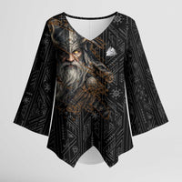 Vikings Odin Kimono Sleeve Blouse with Viking Runes and Ravens Norse Mythology - Wonder Print Shop