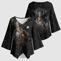 Vikings Odin Kimono Sleeve Blouse with Viking Runes and Ravens Norse Mythology - Wonder Print Shop