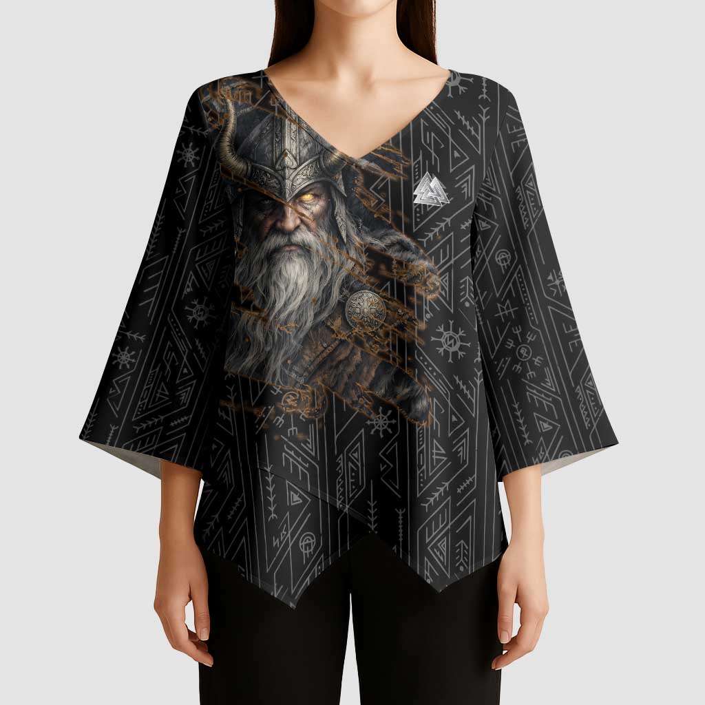 Vikings Odin Kimono Sleeve Blouse with Viking Runes and Ravens Norse Mythology - Wonder Print Shop