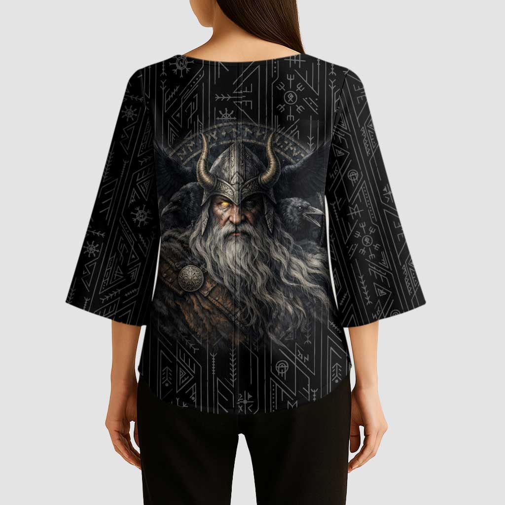 Vikings Odin Kimono Sleeve Blouse with Viking Runes and Ravens Norse Mythology - Wonder Print Shop