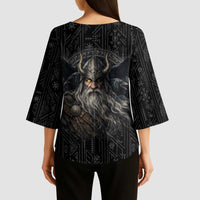 Vikings Odin Kimono Sleeve Blouse with Viking Runes and Ravens Norse Mythology - Wonder Print Shop