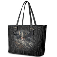 Vikings Odin Leather Tote Bag with Viking Runes and Ravens Norse Mythology - Wonder Print Shop