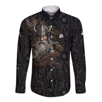Vikings Odin Long Sleeve Button Shirt with Viking Runes and Ravens Norse Mythology - Wonder Print Shop