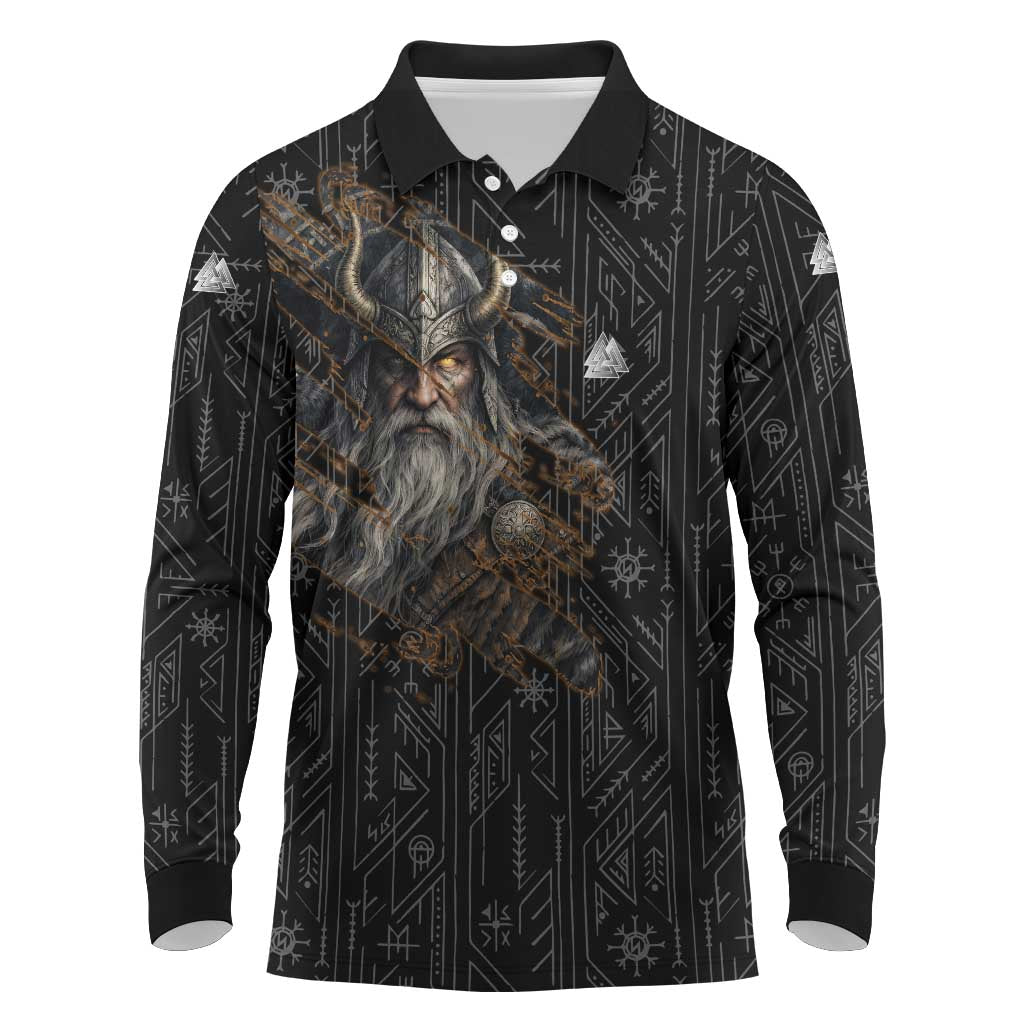 Vikings Odin Long Sleeve Polo Shirt with Viking Runes and Ravens Norse Mythology - Wonder Print Shop