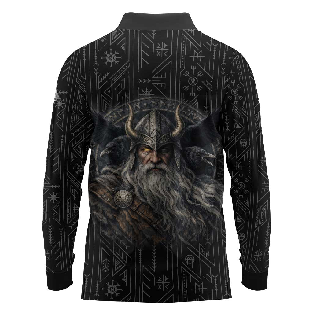Vikings Odin Long Sleeve Polo Shirt with Viking Runes and Ravens Norse Mythology - Wonder Print Shop