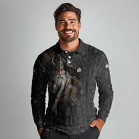 Vikings Odin Long Sleeve Polo Shirt with Viking Runes and Ravens Norse Mythology - Wonder Print Shop