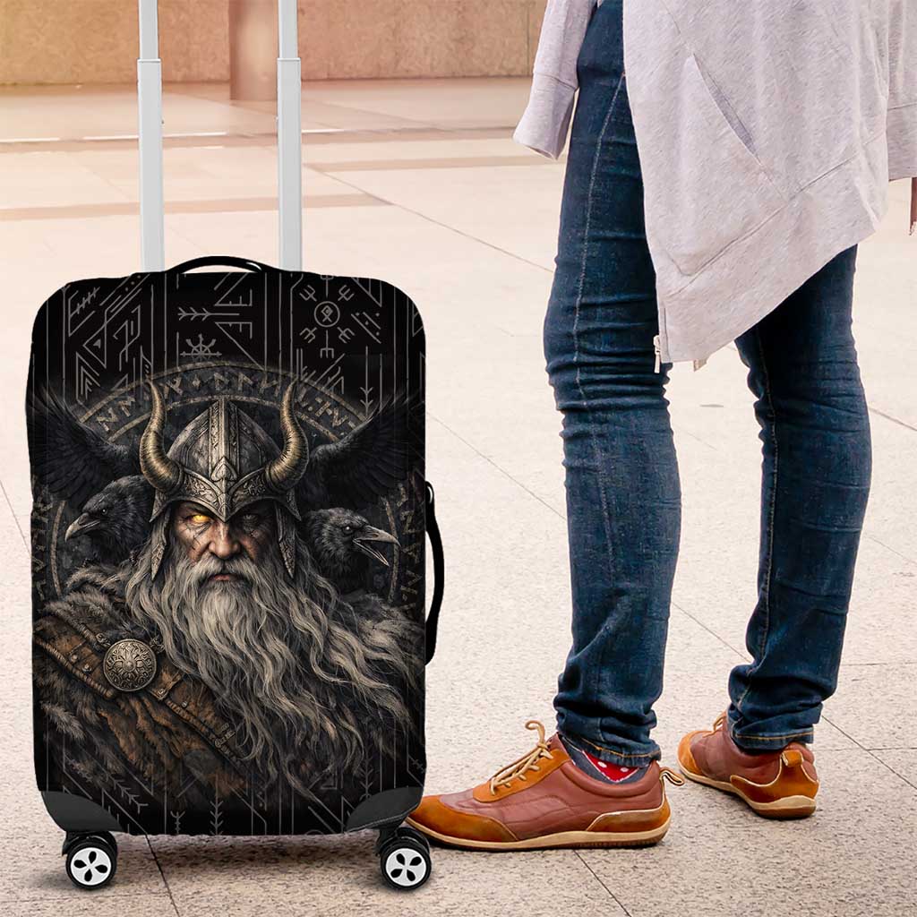 Vikings Odin Luggage Cover with Viking Runes and Ravens Norse Mythology - Wonder Print Shop