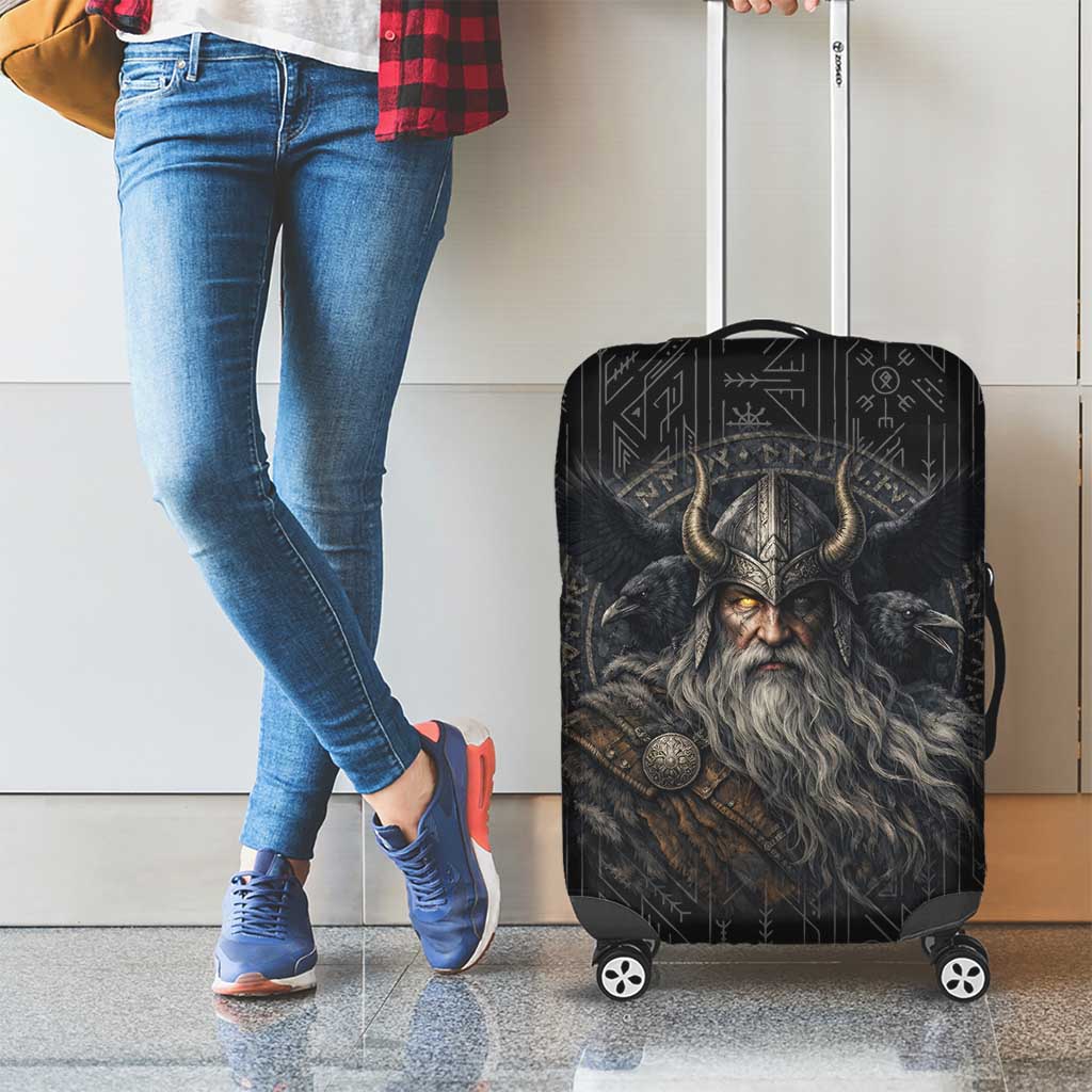 Vikings Odin Luggage Cover with Viking Runes and Ravens Norse Mythology - Wonder Print Shop