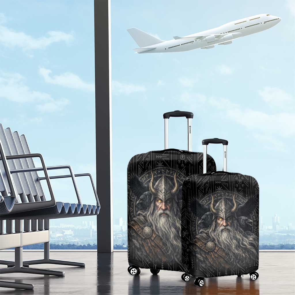 Vikings Odin Luggage Cover with Viking Runes and Ravens Norse Mythology - Wonder Print Shop