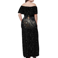 Vikings Odin Off Shoulder Maxi Dress with Viking Runes and Ravens Norse Mythology - Wonder Print Shop