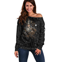 Vikings Odin Off Shoulder Sweater with Viking Runes and Ravens Norse Mythology - Wonder Print Shop